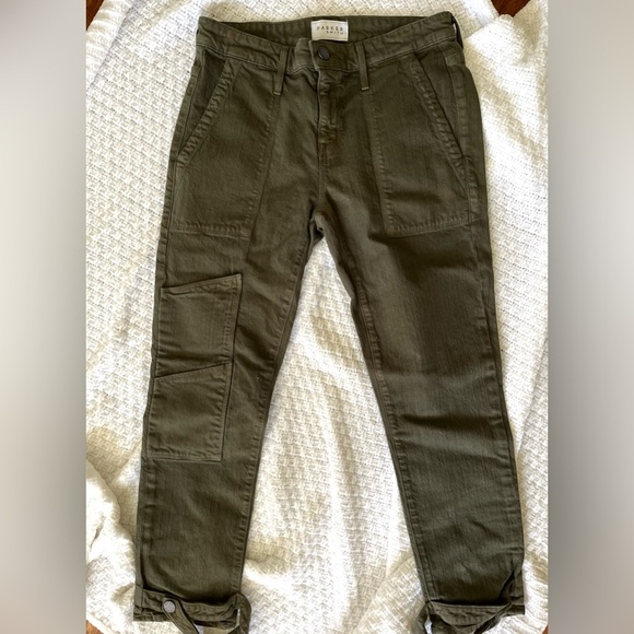 Pants Cargo 2000s Y2K Parker Smith Khaki Olive Green Slim Leg 2/26 Vintage - Picture 2 of 10